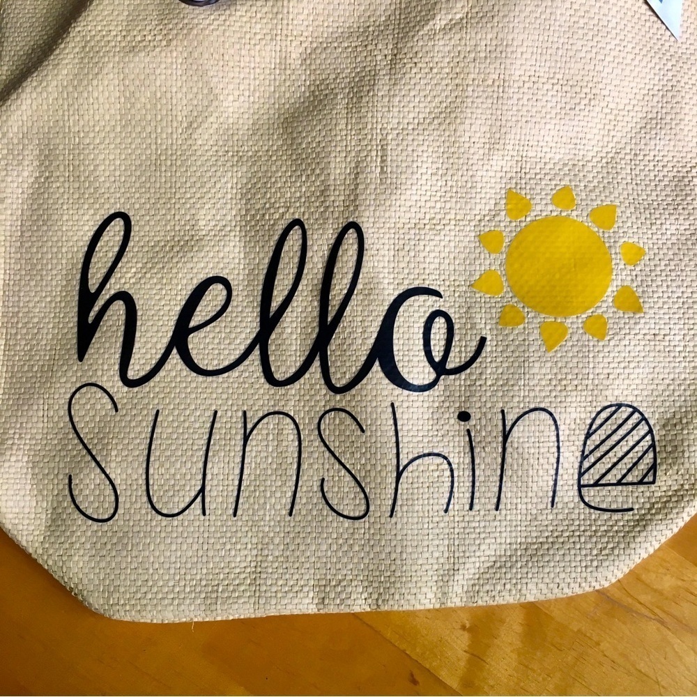Cruise Club “Hello Sunshine” Straw Tote Bag, Rope Handles, Tan, Black, Yellow - Picture 6 of 16